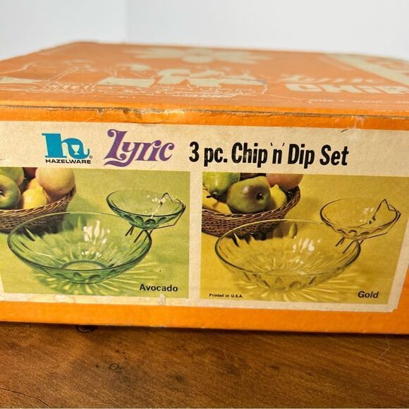 3Pc CHIP'n'DIP Set ~ HazelWare from Lyric Gold / Amber GLASS ~ Vtg MCM - Picture 3 of 12